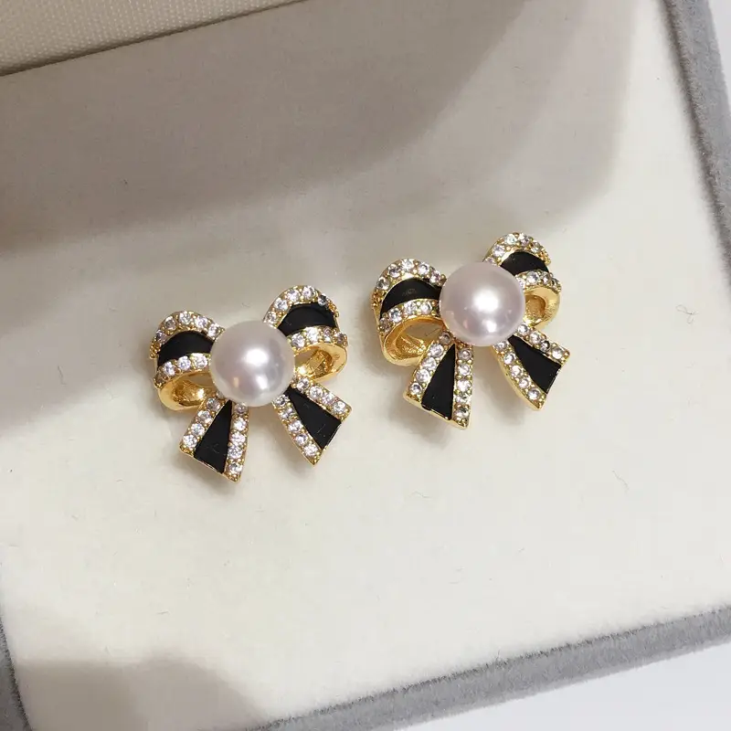 Bow Zircon Pearl Earrings High Fashion Design — feature 14
