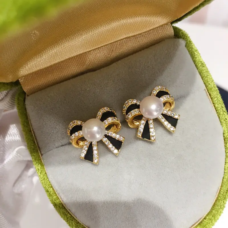 Bow Zircon Pearl Earrings High Fashion Design — feature 7