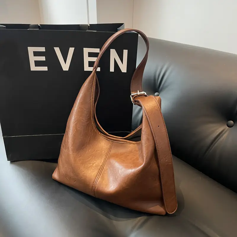 Brown Leather Retro Shoulder Tote Bag for Women - Image 7