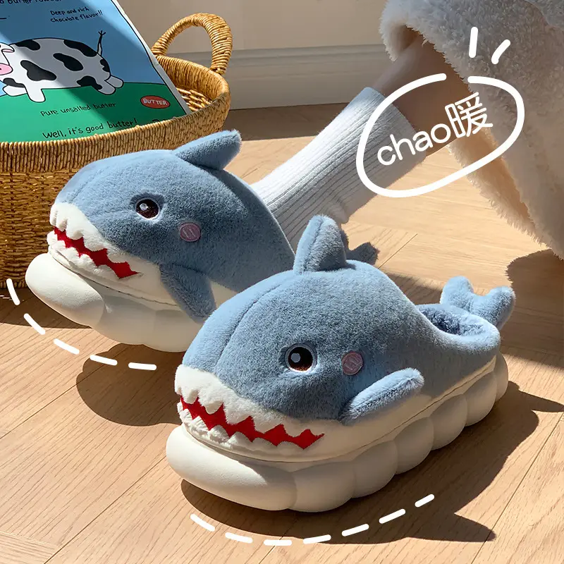 New autumn and winter children's cotton slippers boys and girls indoor cartoon shark girls' slippers infant baby cotton slippers