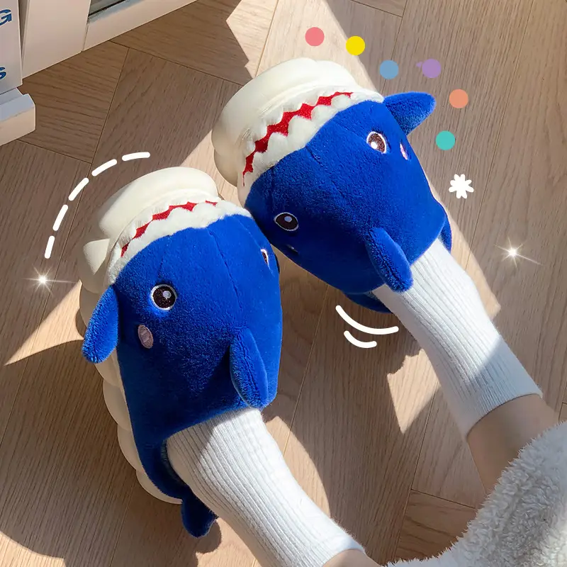 New autumn and winter children's cotton slippers boys and girls indoor cartoon shark girls' slippers infant baby cotton slippers
