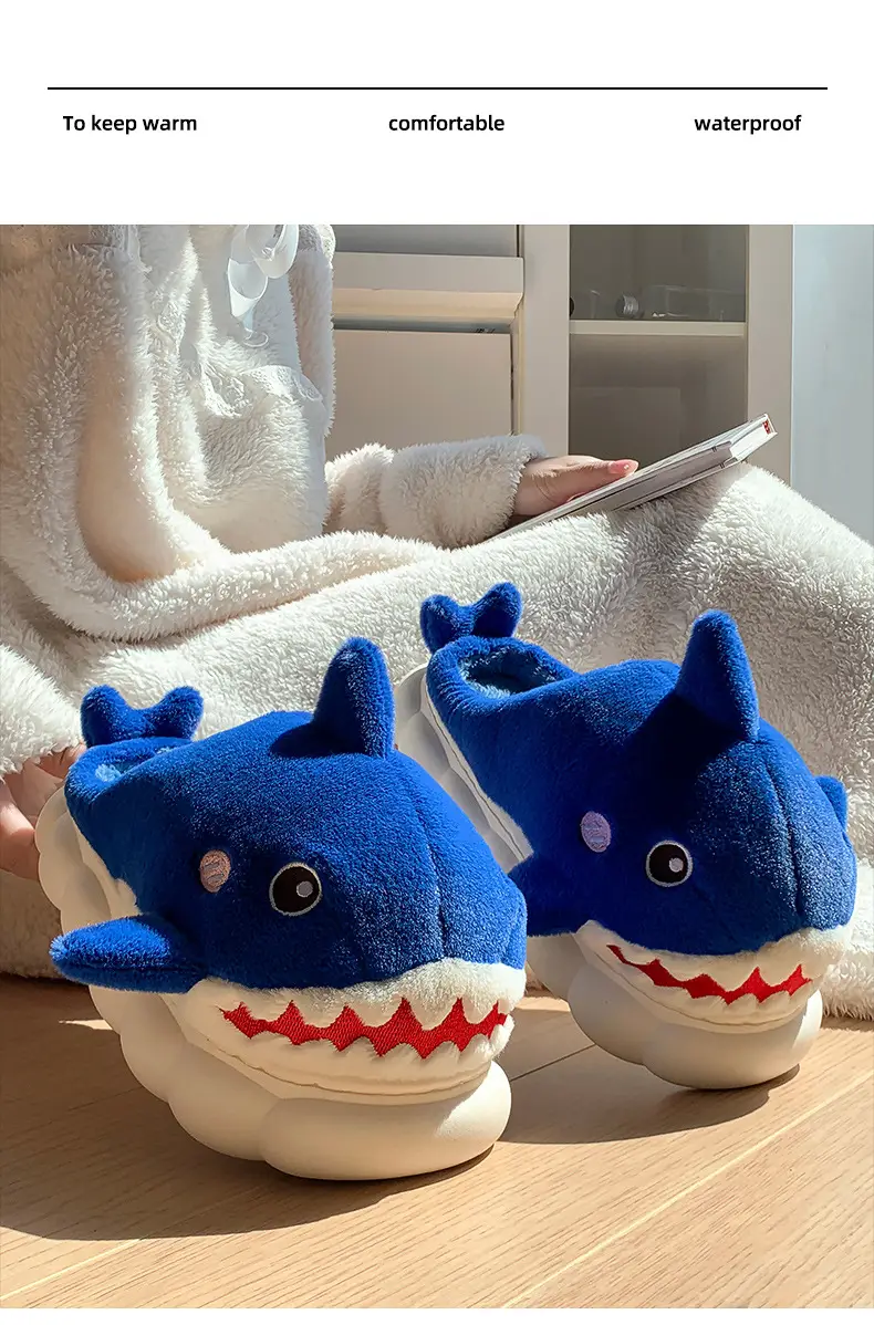 New autumn and winter children's cotton slippers boys and girls indoor cartoon shark girls' slippers infant baby cotton slippers — feature 11