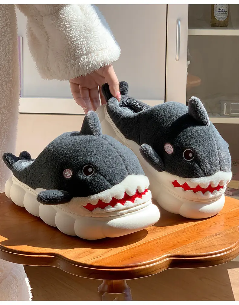 New autumn and winter children's cotton slippers boys and girls indoor cartoon shark girls' slippers infant baby cotton slippers — feature 19