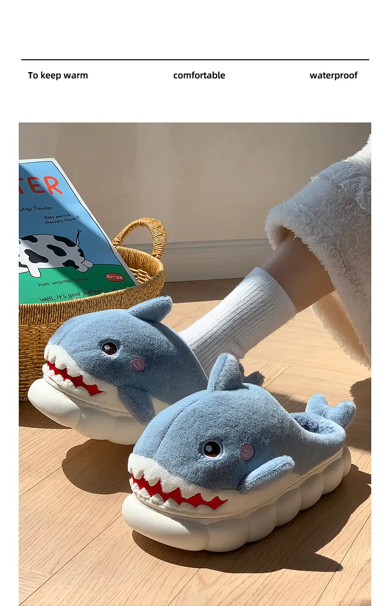 New autumn and winter children's cotton slippers boys and girls indoor cartoon shark girls' slippers infant baby cotton slippers — feature 9