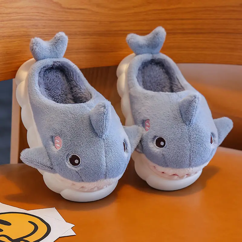 New autumn and winter children's cotton slippers boys and girls indoor cartoon shark girls' slippers infant baby cotton slippers