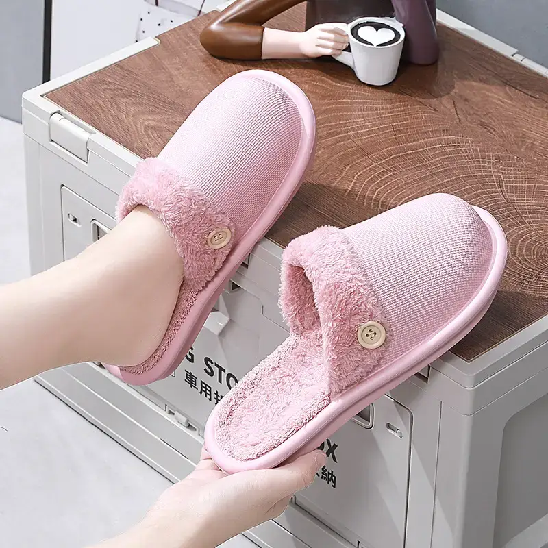 New Detachable Cotton Slippers for Women's Outer Wear Non-slip Winter Couple's Thick Bottom Indoor Warm Household Slippers for Men