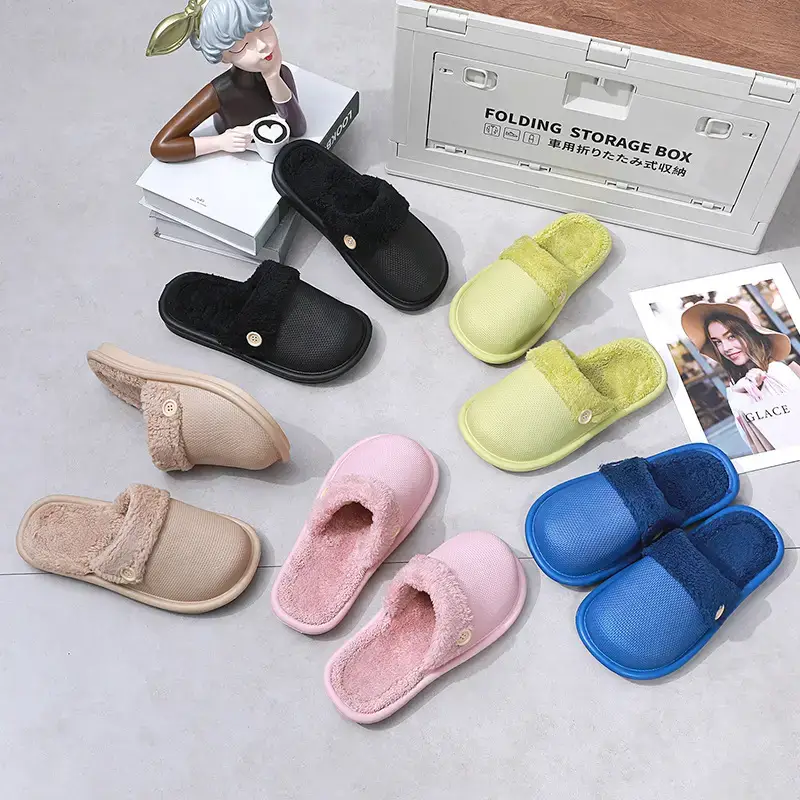 2023 New Autumn and Winter Couple Thick-soled Detachable Home Cotton Slippers Women's Mao Mao Warm Indoor Shoes