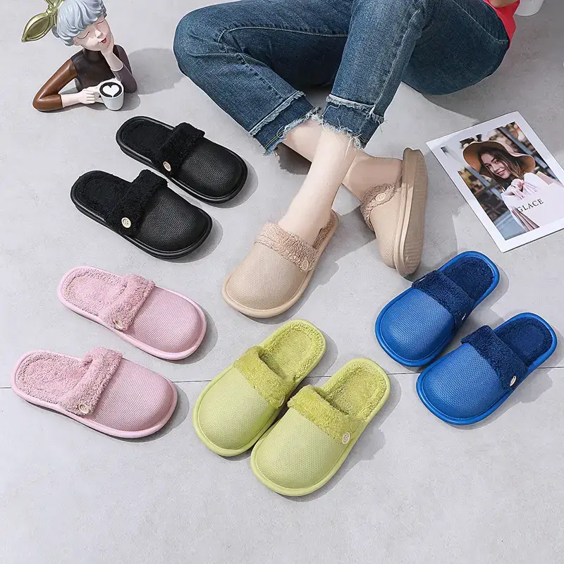 2023 New Autumn and Winter Couple Thick-soled Detachable Home Cotton Slippers Women's Mao Mao Warm Indoor Shoes