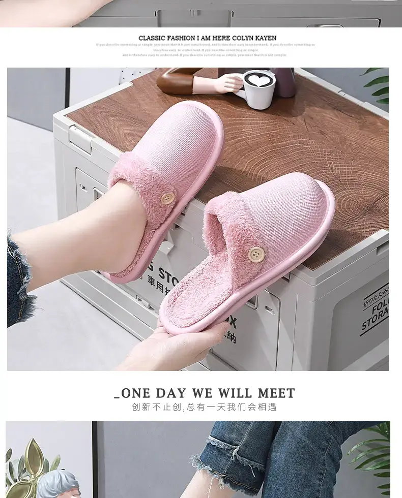 2023 New Autumn and Winter Couple Thick-soled Detachable Home Cotton Slippers Women's Mao Mao Warm Indoor Shoes — feature 10