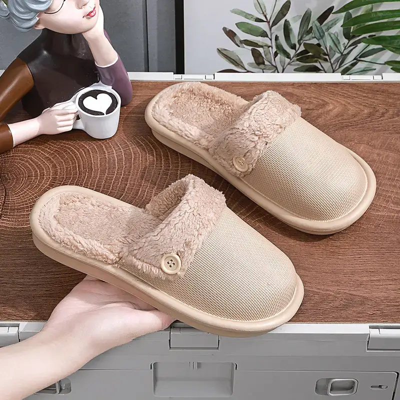 2023 New Autumn and Winter Couple Thick-soled Detachable Home Cotton Slippers Women's Mao Mao Warm Indoor Shoes