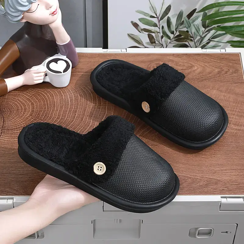 2023 New Autumn and Winter Couple Thick-soled Detachable Home Cotton Slippers Women's Mao Mao Warm Indoor Shoes