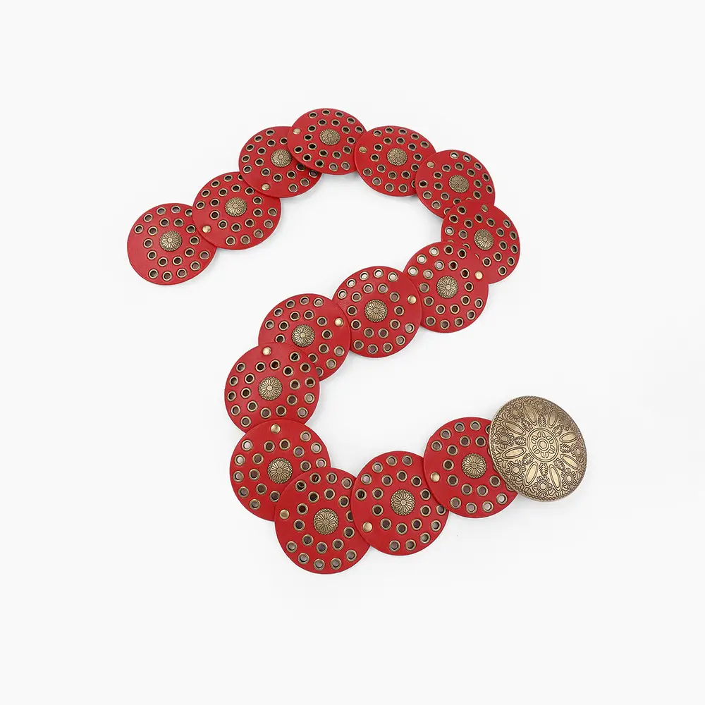 Red Crossbody Belt with Metal Plate for Women