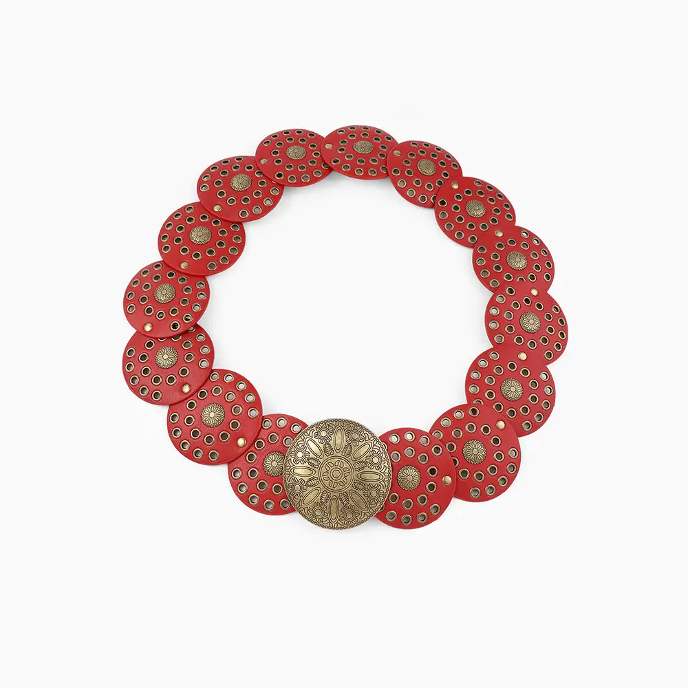 Red Crossbody Belt with Metal Plate for Women