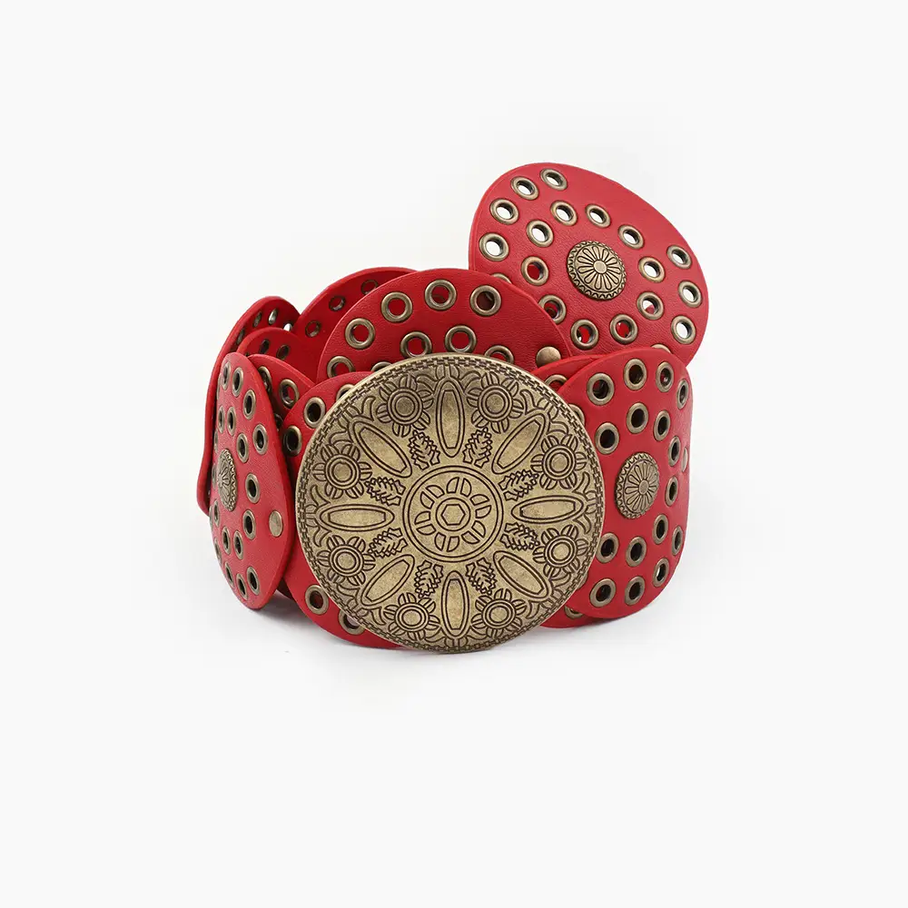 Red Crossbody Belt with Metal Plate for Women — feature 9