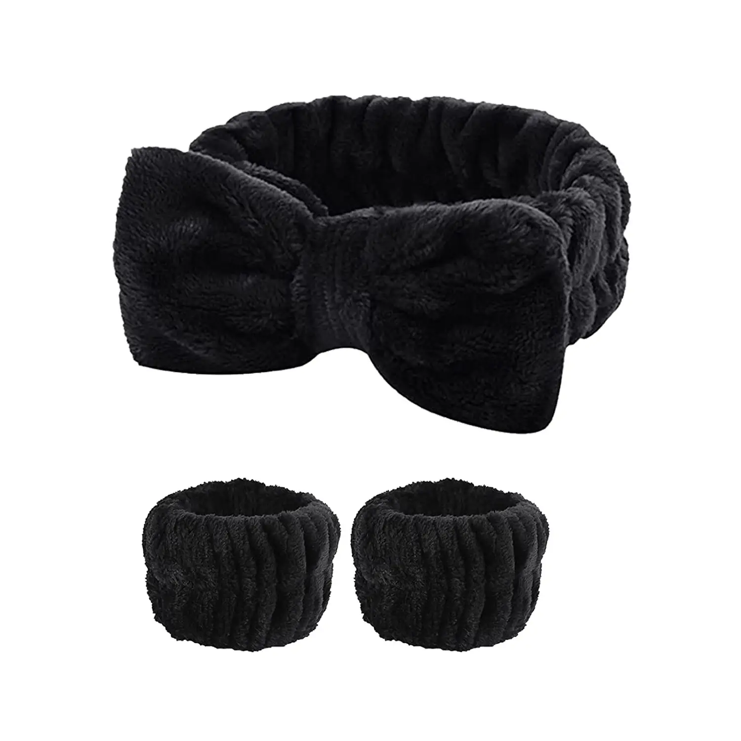 Black Velvet Hair Band with Bow & Wrist Strap Set