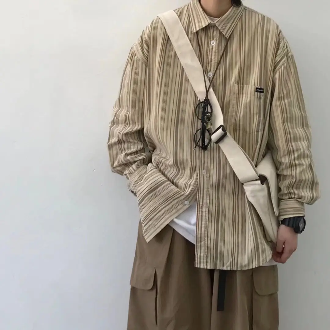 Men Striped Long Sleeve Shirt Autumn Casual Loose Fit - Image 3