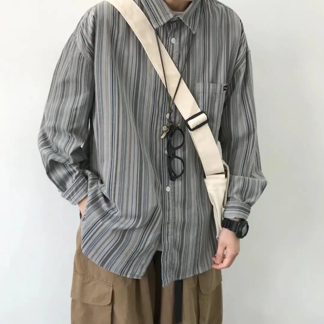 Men Striped Long Sleeve Shirt Autumn Casual Loose Fit - Image 5