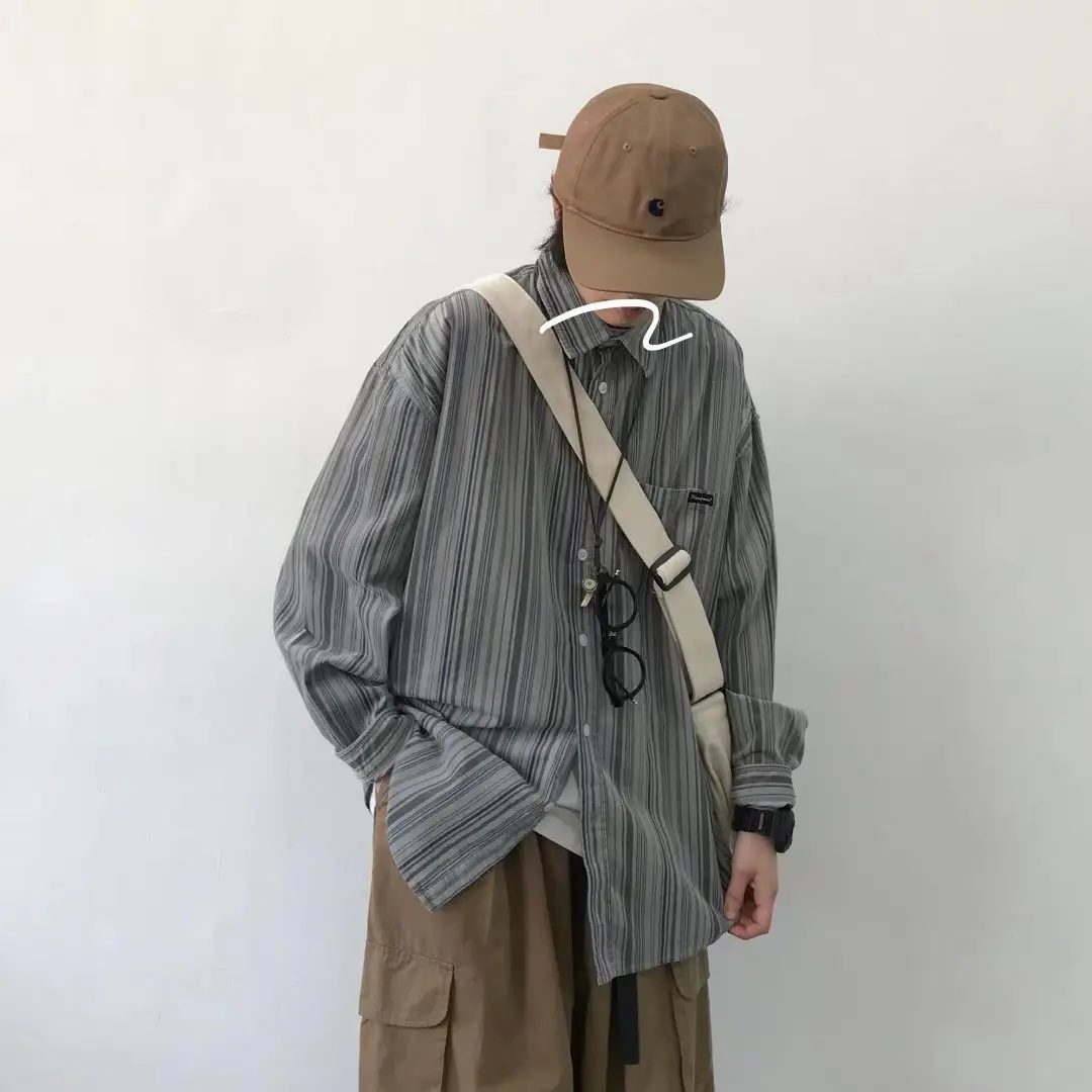 Men Striped Long Sleeve Shirt Autumn Casual Loose Fit - Image 6