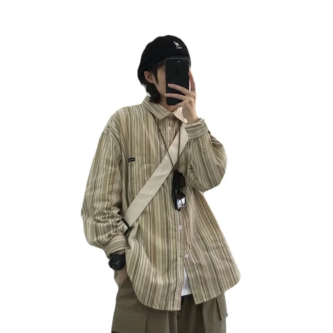 Men Striped Long Sleeve Shirt Autumn Casual Loose Fit - Image 7