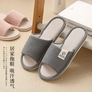 In stock household slippers spring, autumn and winter Four Seasons female couple home home non-slip indoor cotton linen linen thick-soled men — feature 3