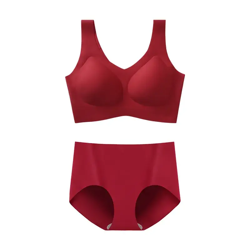 Red Seamless Women's Underwear Set with No Wires