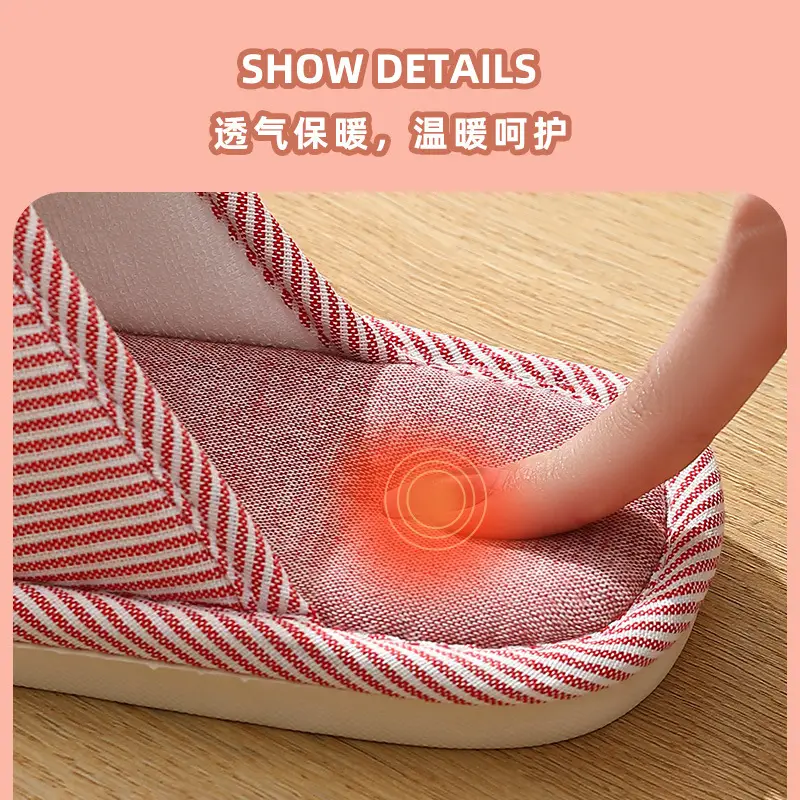 Ready-Made Household Slippers for Spring, Autumn and Winter for All Seasons, Female Couples, Home Non-Slip Indoor Cotton, Linen, Thick-Soled Men's Slippers - Image 6
