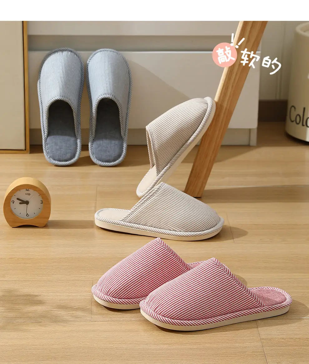 Ready-Made Household Slippers for Spring, Autumn and Winter for All Seasons, Female Couples, Home Non-Slip Indoor Cotton, Linen, Thick-Soled Men's Slippers — feature 12
