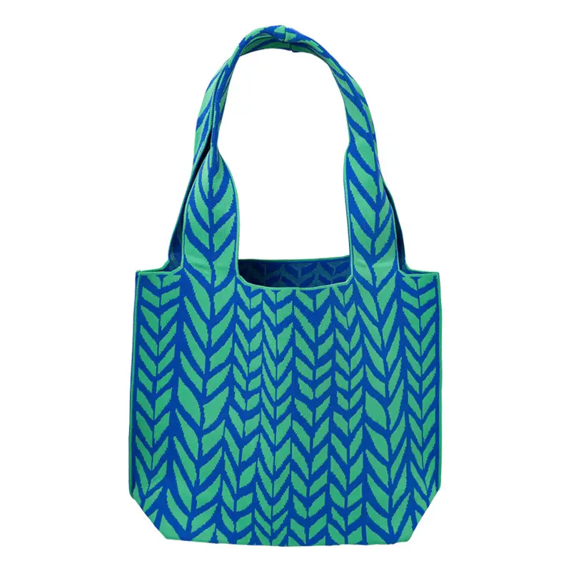 Black Chevron Knitted Shoulder Tote Bag for Women - Image 7