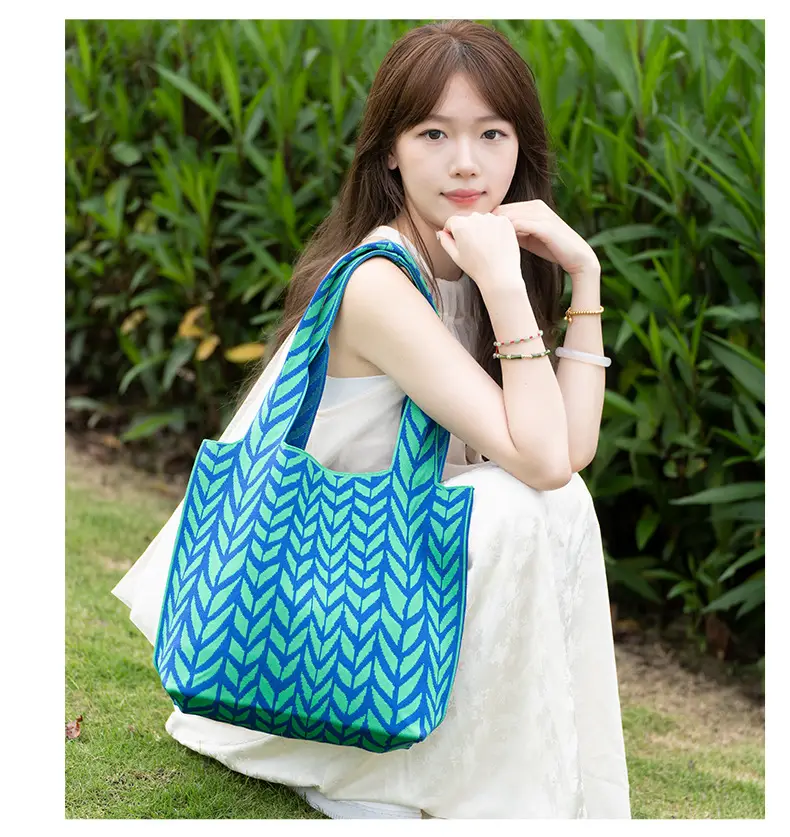 Black Chevron Knitted Shoulder Tote Bag for Women — feature 10