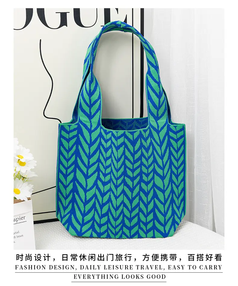 Black Chevron Knitted Shoulder Tote Bag for Women — feature 16