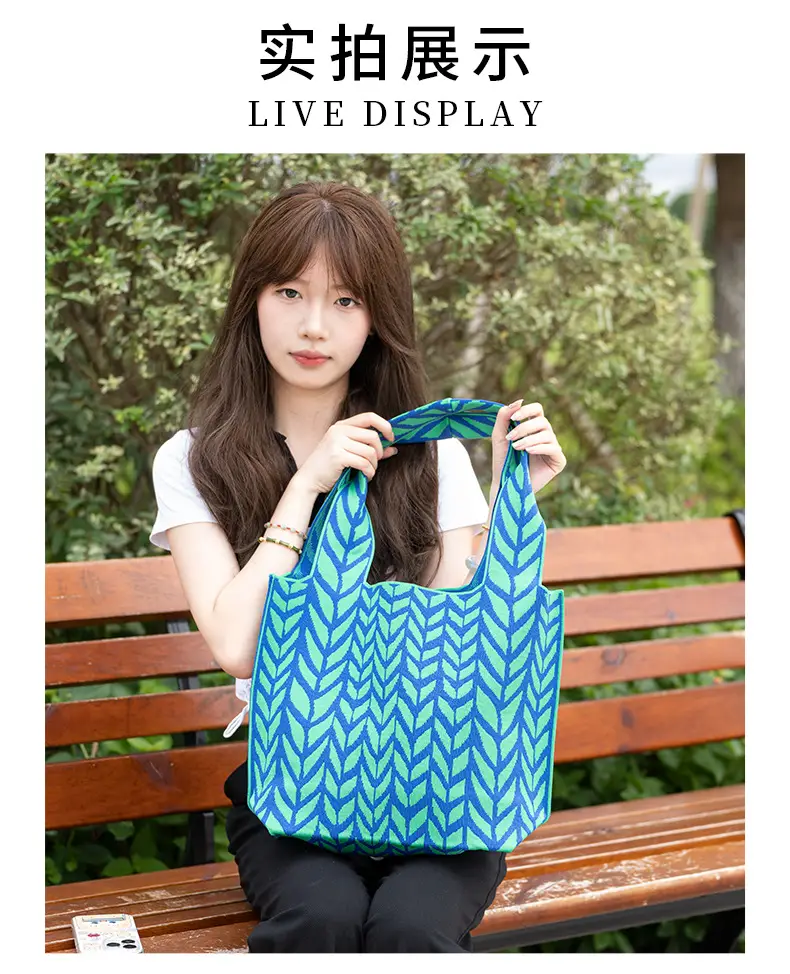 Black Chevron Knitted Shoulder Tote Bag for Women — feature 9