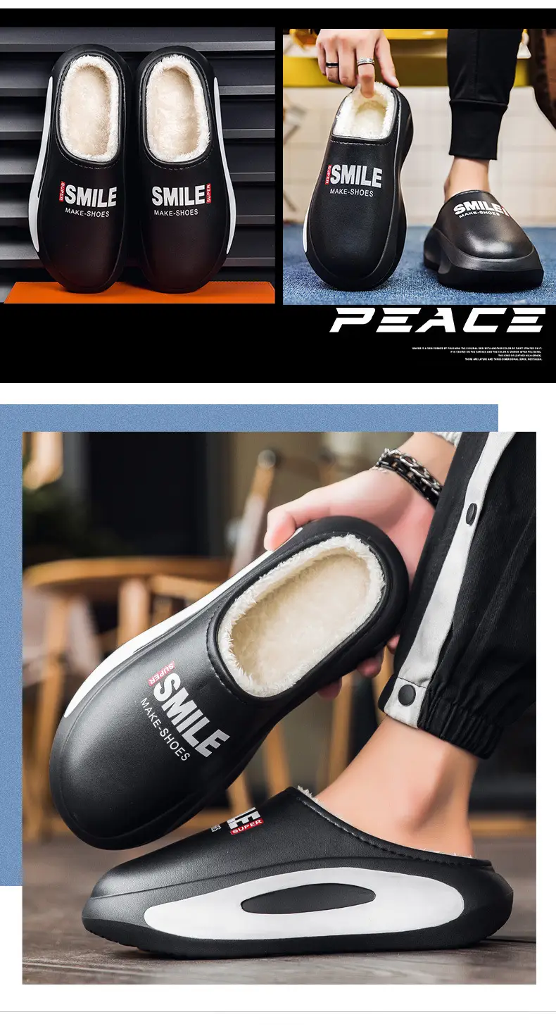Men's cotton slippers winter fleece-lined warm casual plus size cross-border non-slip waterproof couple home cotton shoes parent-child cotton slippers — feature 12