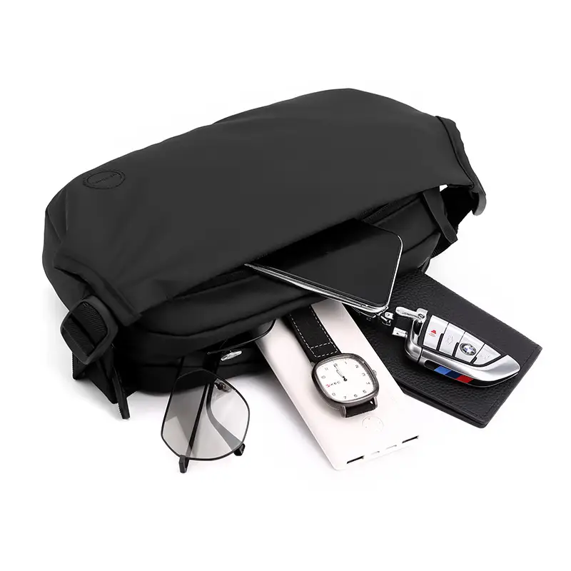 Magnetic Buckle Crossbody Bag for Men Black