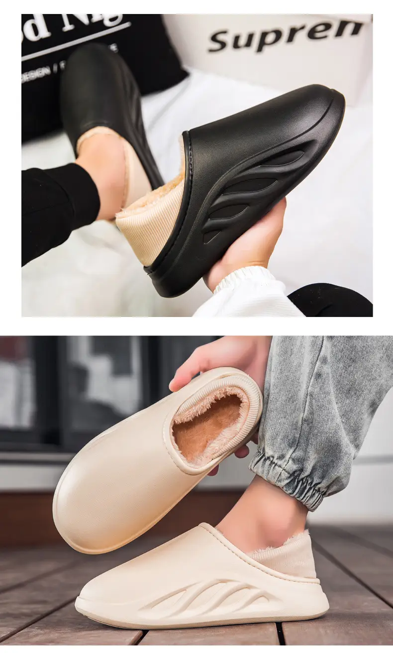 New casual waterproof cotton slippers men's winter cross-border plus size couple slippers all-inclusive slip-on thick-soled cotton shoes — feature 10
