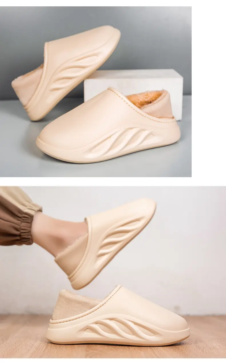 New casual waterproof cotton slippers men's winter cross-border plus size couple slippers all-inclusive slip-on thick-soled cotton shoes — feature 12
