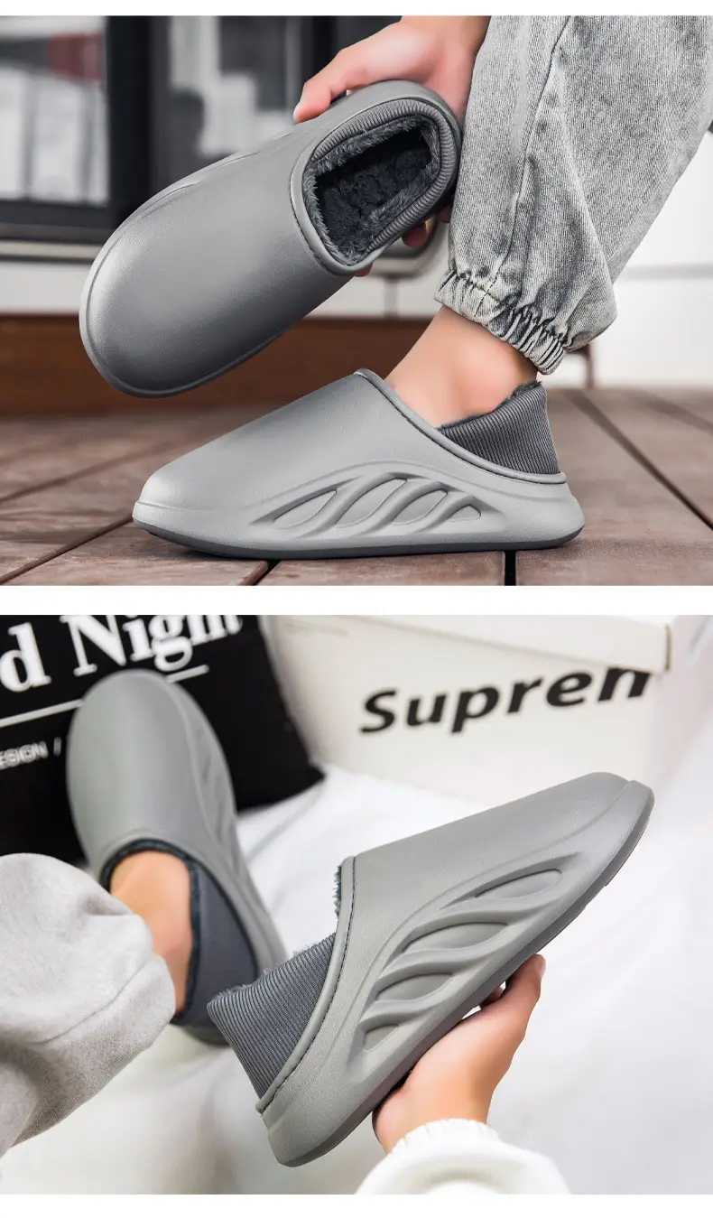 New casual waterproof cotton slippers men's winter cross-border plus size couple slippers all-inclusive slip-on thick-soled cotton shoes — feature 13