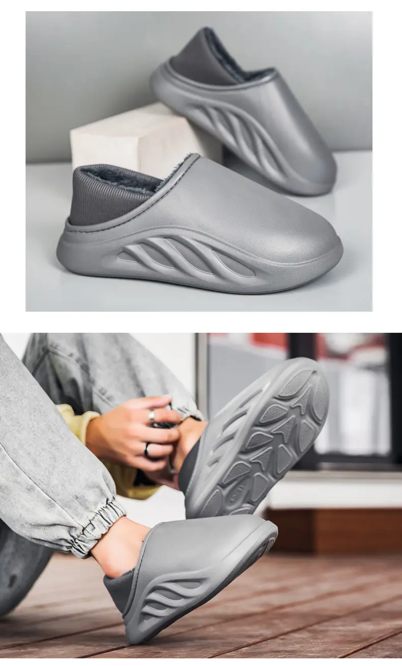 New casual waterproof cotton slippers men's winter cross-border plus size couple slippers all-inclusive slip-on thick-soled cotton shoes — feature 14
