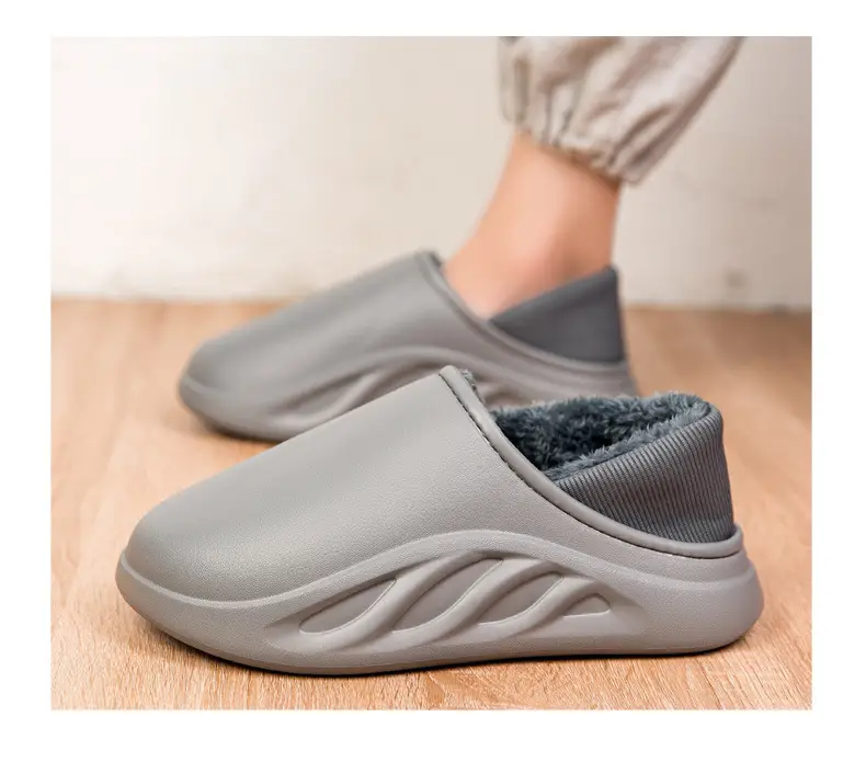 New casual waterproof cotton slippers men's winter cross-border plus size couple slippers all-inclusive slip-on thick-soled cotton shoes — feature 15