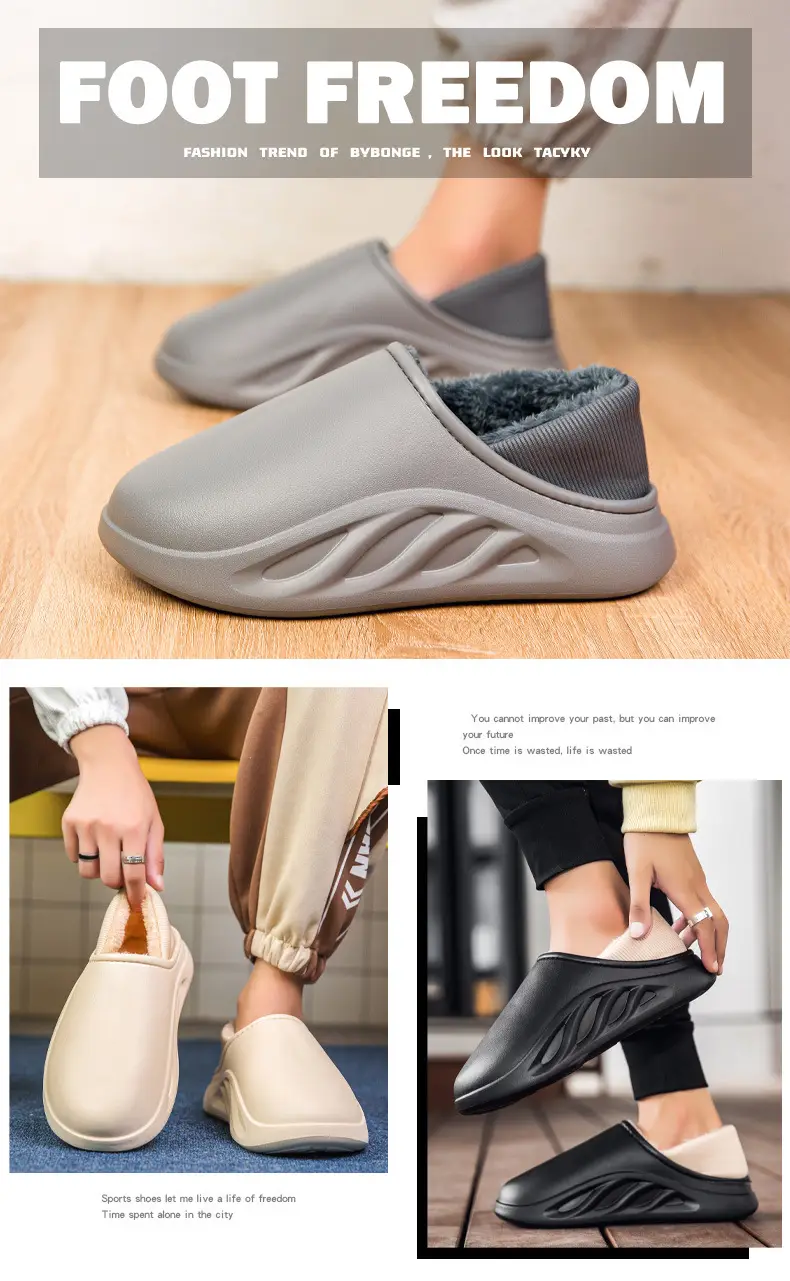 New casual waterproof cotton slippers men's winter cross-border plus size couple slippers all-inclusive slip-on thick-soled cotton shoes — feature 2
