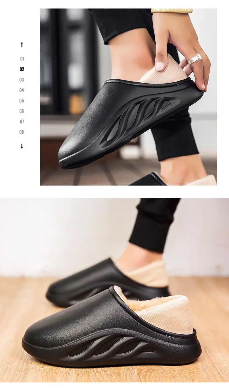 New casual waterproof cotton slippers men's winter cross-border plus size couple slippers all-inclusive slip-on thick-soled cotton shoes — feature 8