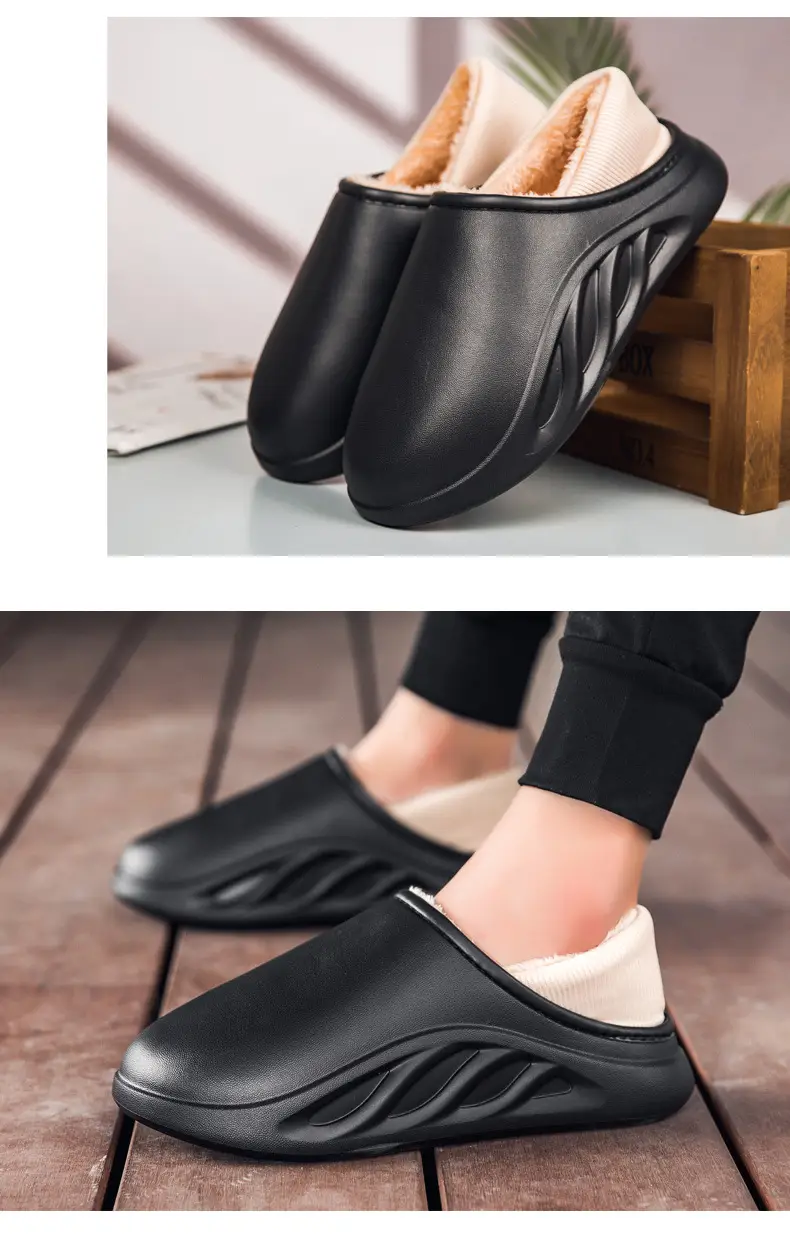 New casual waterproof cotton slippers men's winter cross-border plus size couple slippers all-inclusive slip-on thick-soled cotton shoes — feature 9