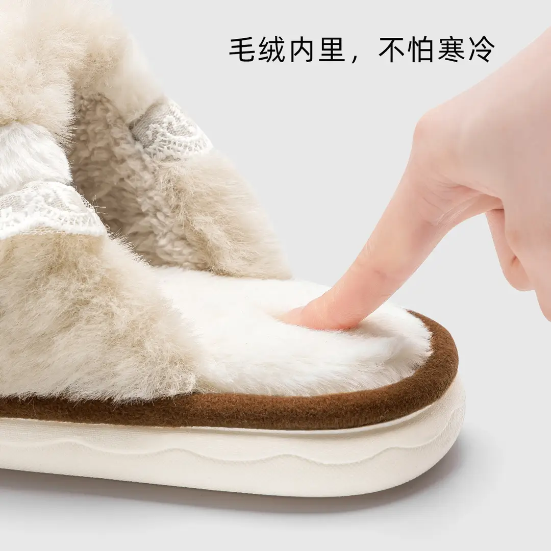 Thick-Soled Cotton Slippers for Home Use, Winter 2026 New Model, Non-Slip, with Bow, Plush, Warm, Indoor Home Wear, Winter - Image 6
