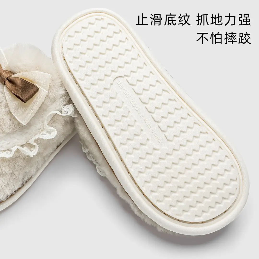 Thick-Soled Cotton Slippers for Home Use, Winter 2026 New Model, Non-Slip, with Bow, Plush, Warm, Indoor Home Wear, Winter - Image 7