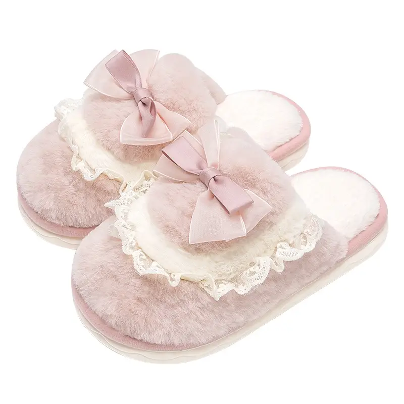 Thick-Soled Cotton Slippers for Home Use, Winter 2026 New Model, Non-Slip, with Bow, Plush, Warm, Indoor Home Wear, Winter - Image 8
