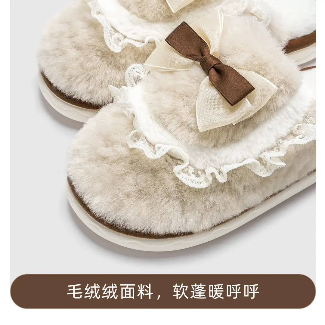 Thick-Soled Cotton Slippers for Home Use, Winter 2026 New Model, Non-Slip, with Bow, Plush, Warm, Indoor Home Wear, Winter — feature 14
