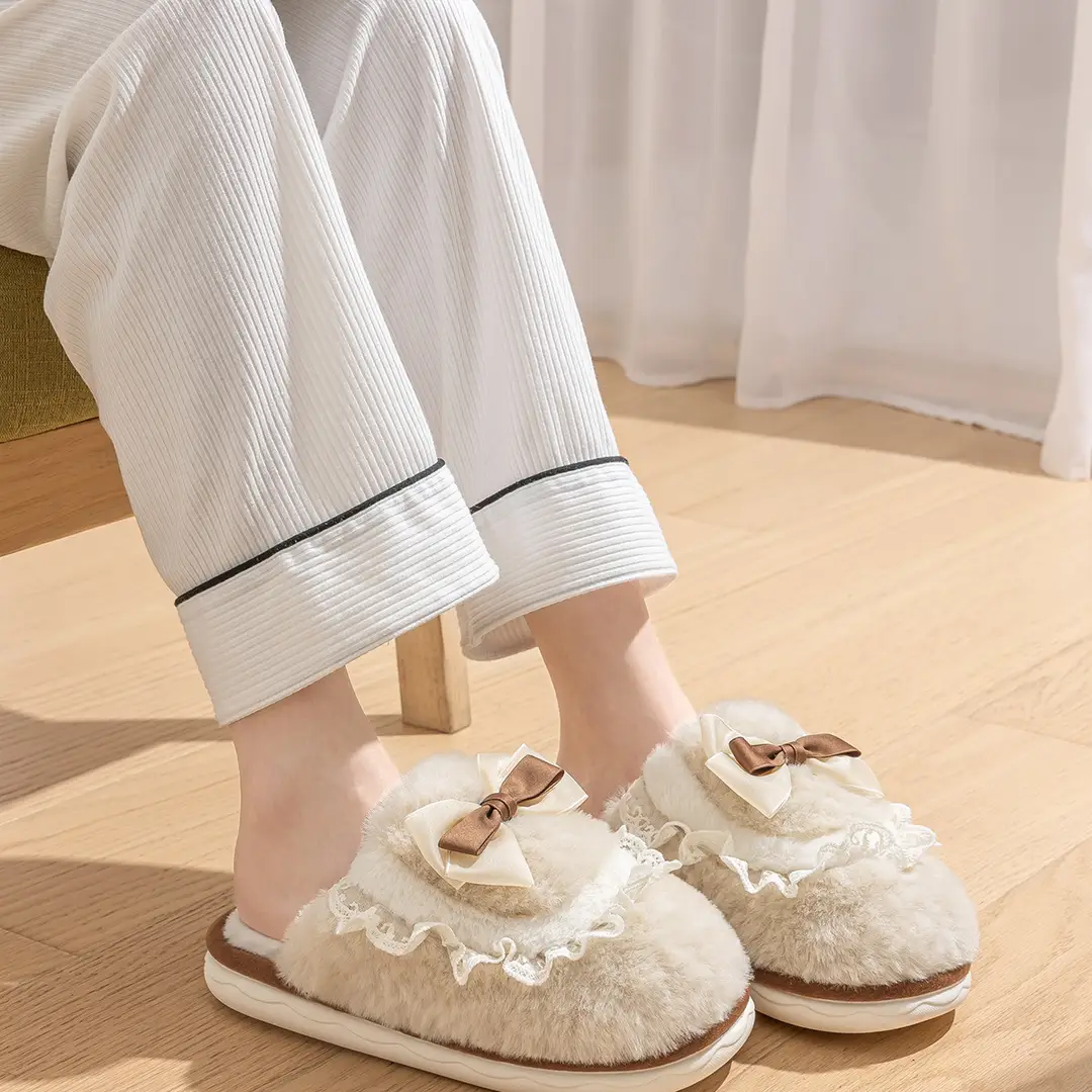 Thick-Soled Cotton Slippers for Home Use, Winter 2026 New Model, Non-Slip, with Bow, Plush, Warm, Indoor Home Wear, Winter — feature 18