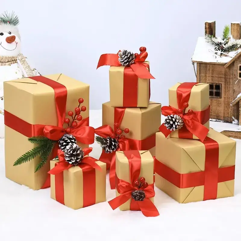 Christmas Gift Boxes with Brown Bow Decor - Image 13