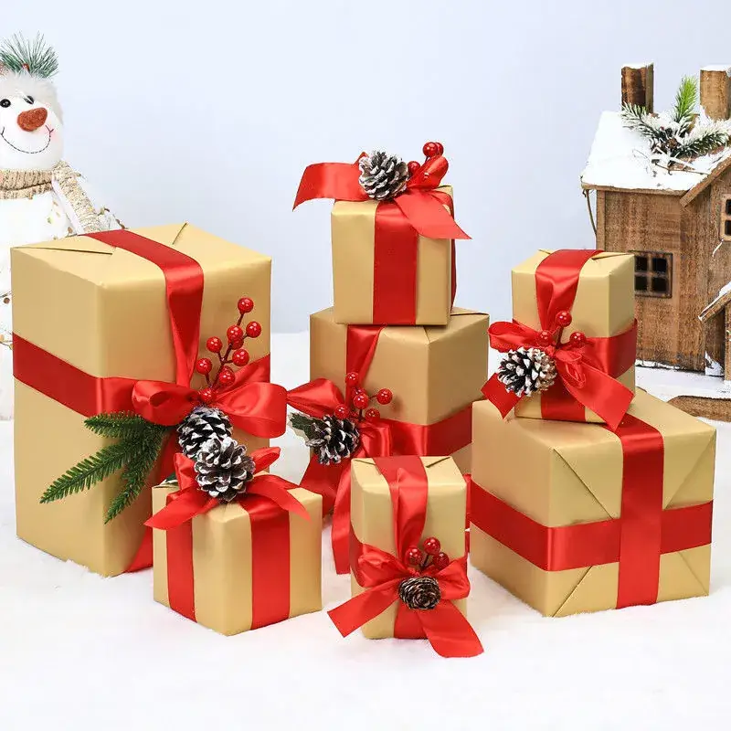 Christmas Gift Boxes with Brown Bow Decor - Image 11