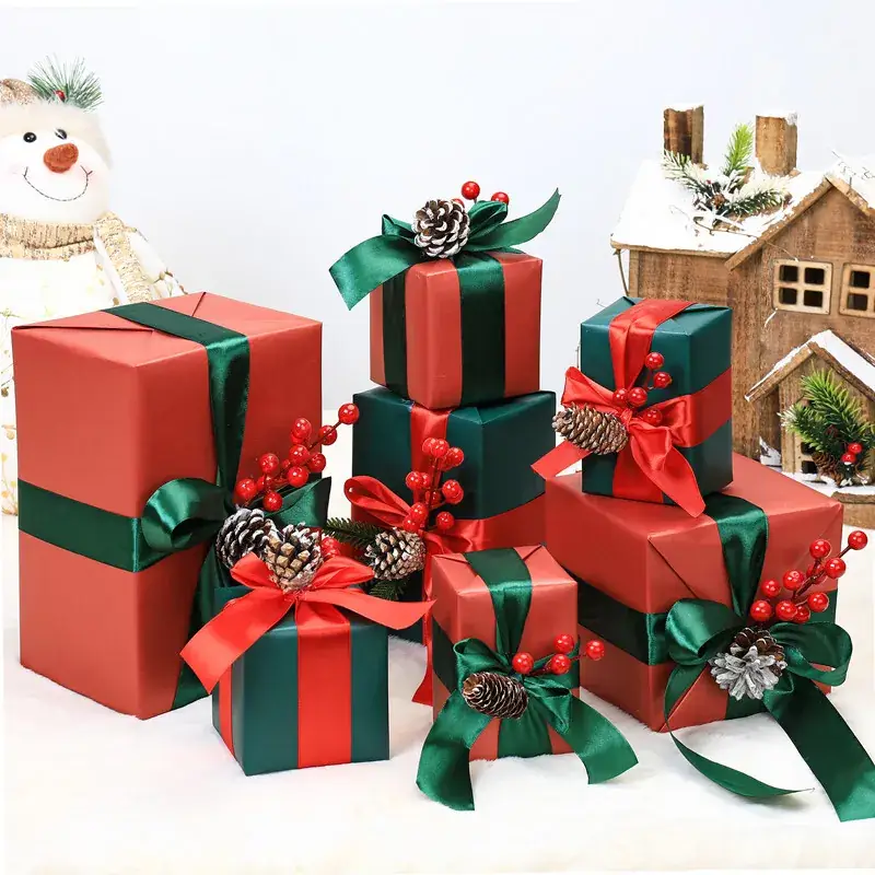Christmas Gift Boxes with Brown Bow Decor - Image 7