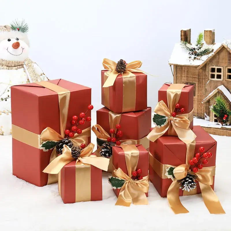 Christmas Gift Boxes with Brown Bow Decor - Image 8